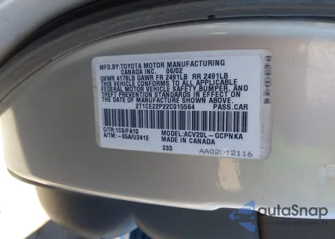 2002 Toyota Camry Solara Se z USA, uszkodzony, nr VIN 2T1CE22P22T015564